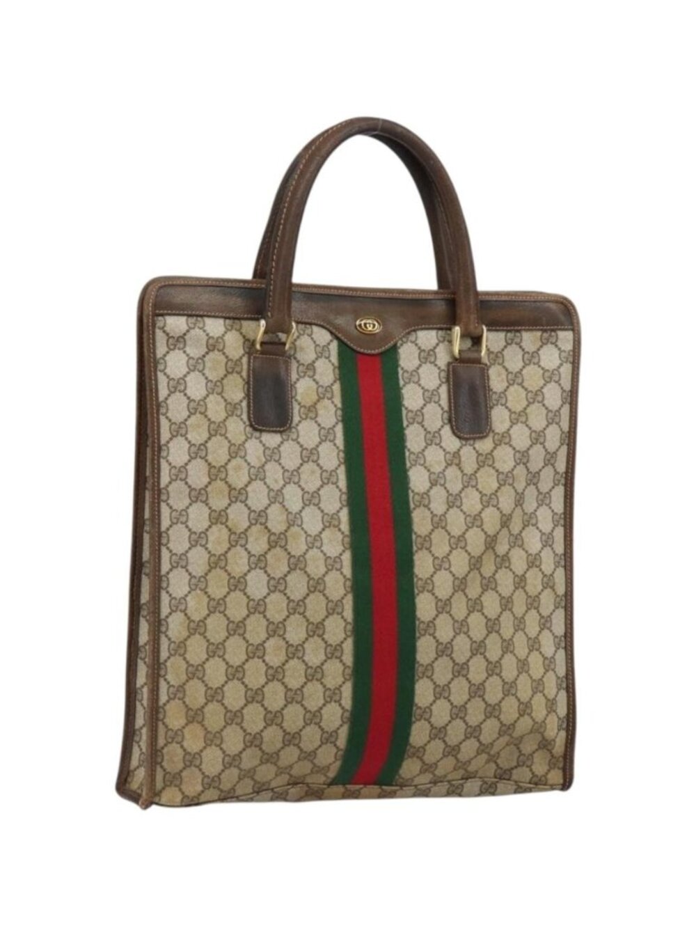 GUCCI GG Supreme Web Sherry Line Tote Bag PVC Beige Gold 010 378